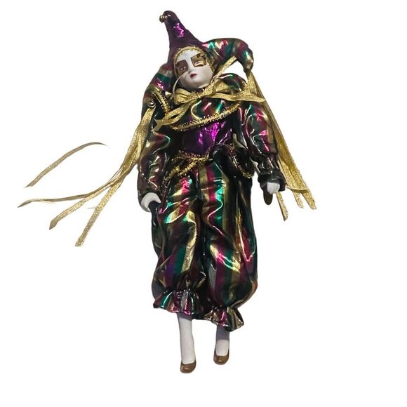 NWT Vintage Hollywood Casino Hand Painted Porcelain Mardi Gras Sitting Jester - Picture 1 of 12